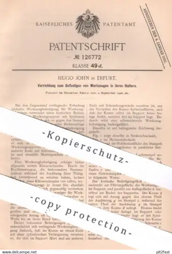 original Patent - Hugo John , Erfurt , 1900 , Befestigung für Werkzeug - Halterung | Schlosserei
