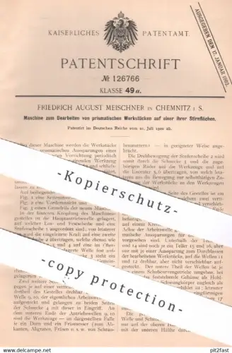 original Patent - Friedrich August Meischner , Chemnitz , 1900 , Maschine zum Bearbeiten von Prismen | Prisma | Werkzeug