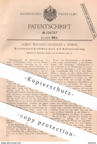 original Patent - Albert Wächter Leuzinger , Zürich , Schweiz , 1901 , Wasserkraftmaschine mit Hahnsteuerung | Motor