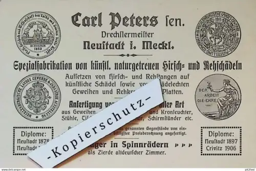 Drechslermeister Carl Peters in Neustadt i. Mecklenburg , ca. 1910 , Reklamekarte , Postkarte , Reklame !!