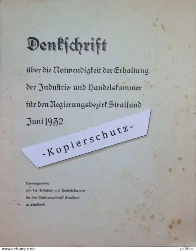 Denkschrift - IHK Stralsund 1932 , Prospekt , Broschüre !!