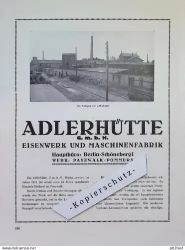 Adlerhütte in Pasewalk i. Pommern , ca. 1935 , Werbung / Reklame aus Zeitschrift , ca. 295x225mm