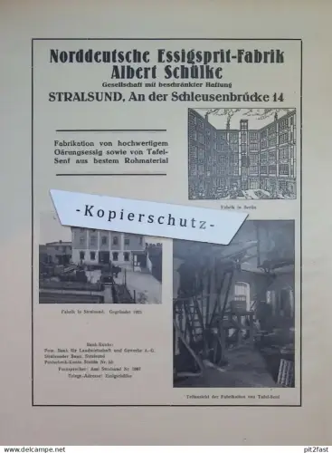 "AGUWA" GmbH / Sprit-Fabrik A. Schülke in Stralsund , ca. 1935, Werbung / Reklame aus Zeitschrift , ca. 295x225mm