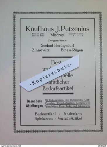J. Putzenius in Misdroy / J. Casper in Lauenburg i. Pommern ,ca. 1935, Werbung / Reklame aus Zeitschrift , ca. 295x225mm