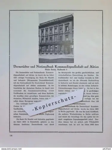 Bank auf Aktien in Darmstadt , Börse / Butterlager Stettin , ca. 1935, Werbung / Reklame aus Zeitschrift , ca. 295x225mm
