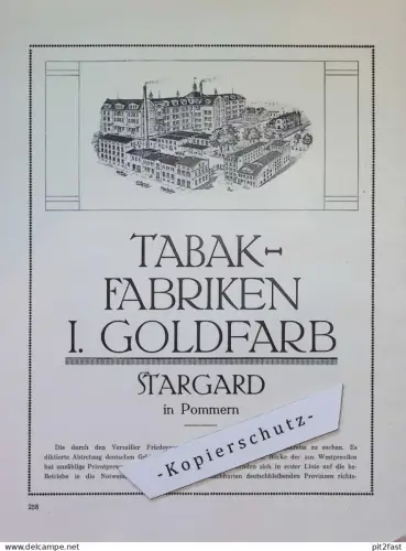 Tabak-Fabrik I. Goldfarb in Stargard i. Pommern , ca. 1935 , Werbung / Reklame aus Zeitschrift , ca. 295x225mm !!