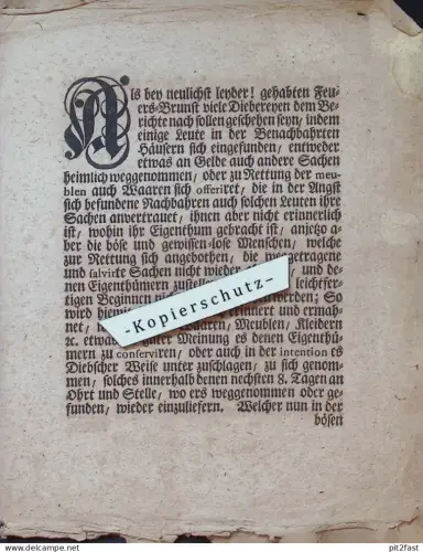 Zeitung Wismar 26.Juni 1741 , Diebereien nach Feuersbrunst , Strafe , Schimpf und Schande , altes Dokument , Mecklenburg