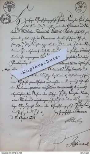 W.F. Parbs in Schwerin , 1851 , W. Bülow , Justiz Canzlei , altes Dokument , Mecklenburg !!