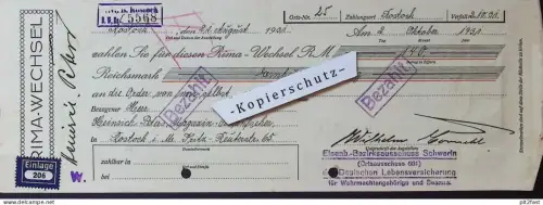 Prima - Wechsel , Oberaufseher Heinrich Peters in Rostock , 1931 , Schwerin , Scheck , Dokument , Mecklenburg !!