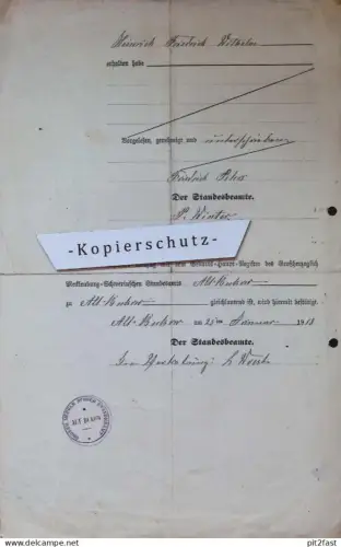 Friedrich Peters in Alt Bukow b. Neubukow , 1913 , Vogelsang , P. Winter , L. Woest , altes Dokument , Mecklenburg !!