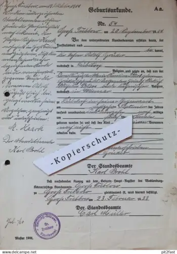 Adolf Grüder in Groß Trebbow / Lübstorf , 1933 , Karl Prohl , Kirche , altes Dokument , Mecklenburg !!