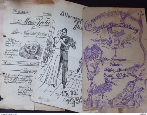 3x Festzeitung , Hochzeit , Wismar , 1907 bis 1932 , Rieck und H. Wolter , A. Peters , Mecklenburg !!