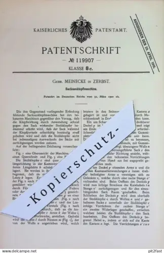 original Patent - Gebr. Meinecke , Zerbst | 1900 | Sackausklopfmaschine | Sack - Ausklopfmaschine | Säcke , Mühle , Mehl