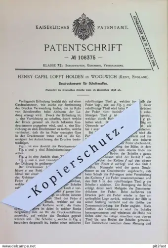 original Patent - Henry Capel Lofft Holden , Woolwich , Kent , England | 1898 | Gasdruckmesser für Schusswaffen | Waffen