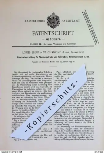 original Patent - Louis Brun , St. Chamond , Loire , Frankreich | 1899 | Wechselgetriebe für Fahrräder , Motorfahrzeuge