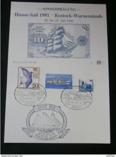 Ersttagsblatt , Hanse Sail 1991 , Rostock Warnemünde , FDC !!