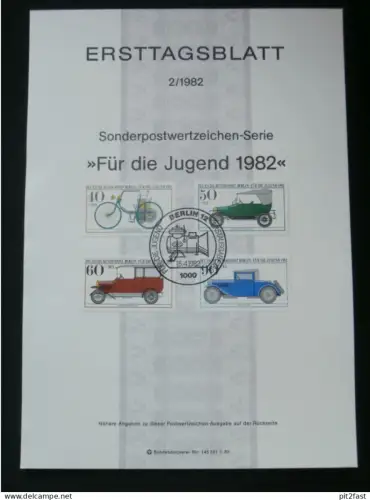 Ersttagsblatt , Für die Jugend 1982 , Automobile , Sonderpostwertzeichen , FDC !!