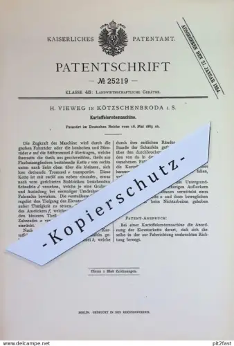original Patent - H. Vieweg , Kötzschenbroda i. S. | 1883 | Kartoffelerntemaschine | Kartoffel - Erntemaschine | Ernte
