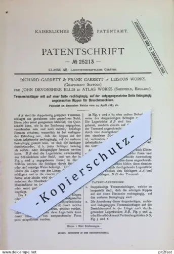 original Patent - Richard & Frank Garrett , Leiston Works Suffolk | John Devonshire Ellis , Sheffield | Trommelschläger