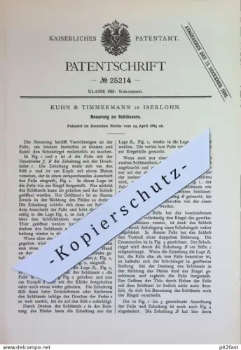 original Patent - Kuhn & Timmermann , Iserlohn | 1883 | Schloss , Schlösser | Türschloss , Schlosserei , Türriegel !!