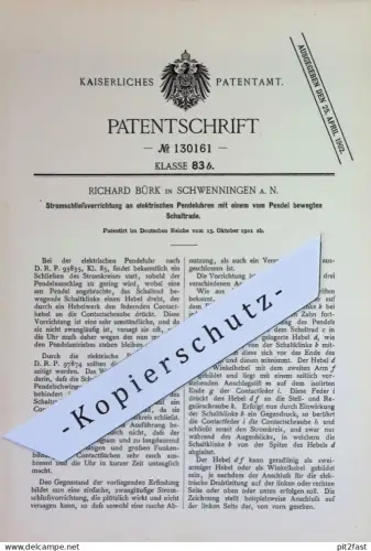 original Patent - Richard Bürk , Schwenningen a. N. 1901 | Stromschließvorrichtung an elektrischer Pendeluhr | Uhr Uhren