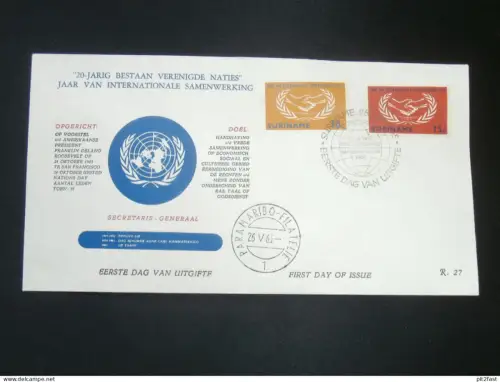 Verenigde Naties , 20 Jarig Bestaan , 1965 - Ersttagsbrief , FDC !!
