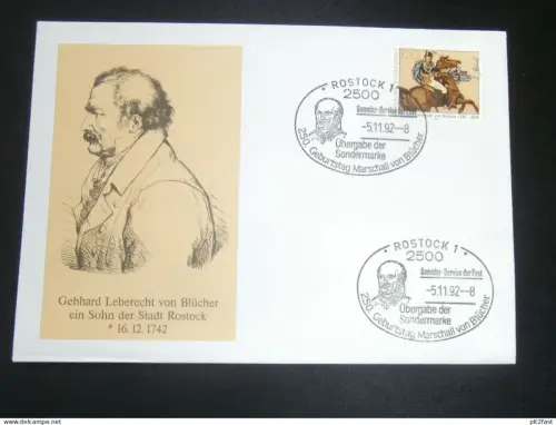 Marschall von Blücher - Rostock , Sondermarke , 1992 - Ersttagsbrief , FDC !!