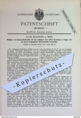 original Patent - Louis Bollmann , Wien , Österreich | 1884 | Galvano - Elektrizität , Spannung , Strom , Wechselstrom !