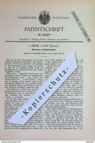 original Patent - L. Riedel , Hof , Bayern | Rauhmaschinen | Rauhkarde , Karden , Weben , Weber , Weberei | Wolle