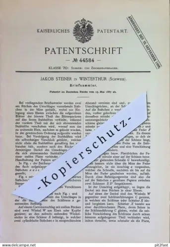 original Patent - Jakob Steiner , Winterthur , Schweiz | 1887 | Briefsammler | Briefe , Mappe , Ordner , Sammelmappe !!