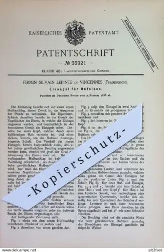 original Patent - Firmin Silvain Lepinte , Vincennes , Frankreich | 1886 | Eisnagel für Hufeisen | Hufbeschlag , Pferde