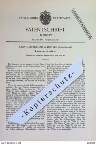 original Patent - John S. Bradford , Dundee , Schottland | 1886 | Lumpenschneider | Papier , Stoffe , Papierfabrik !!