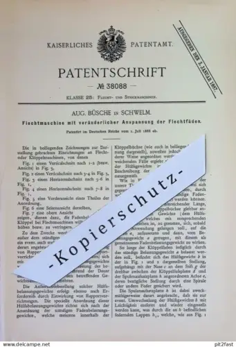 original Patent - Aug. Büsche , Schwelm | 1886 | Flechtmaschine | Strickmaschine , Stricken Flechten , Wolle , Klöppeln