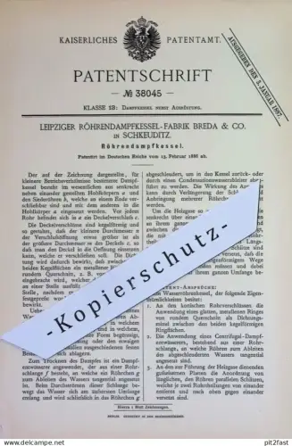 original Patent - Leipziger Röhrendampfkessel Fabrik Breda & Co. Schkeuditz | 1886 | Röhren - Dampfkessel | Wasserkessel