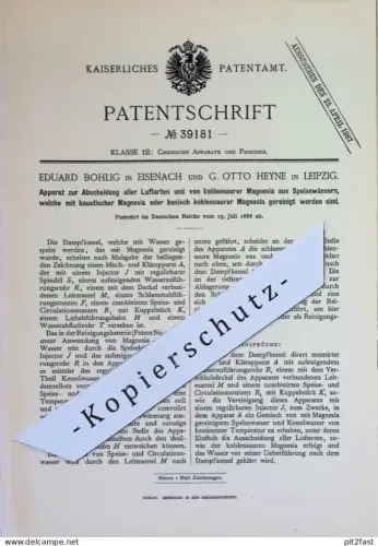 original Patent - Eduard Bohlig , Eisenach | Otto Heyne , Leipzig | 1886 | Abscheidung aller Luftarten | Luft , Magnesia