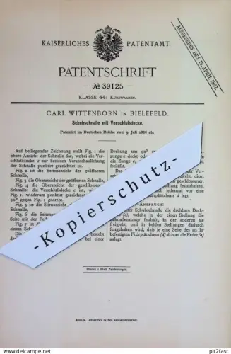 original Patent - Carl Wittenborn , Bielefeld | 1886 | Schuhschnalle mit Verschlussdecke | Schuh , Schuhe , Schuster !!