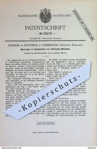 original Patent - Charles de Nottbeck , Tammerfors , Finnland , Russland | 1885 | Kommutator von elektr. Motoren | Motor