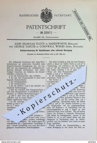 original Patent - John Nicholas Floyd , Handsworth | George Tangye , Cornwall Works , Soho England | 1885 | Dampfpumpen