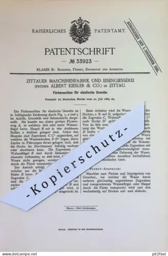 original Patent - Zittauer Maschinenfabrik & Eisengießerei vorm. Albert Kiesler & Co. Zittau | 1885 | Färben von Gewebe