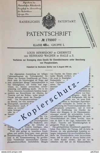 original Patent - Louis Hermsdorf , Chemnitz | Reinhard Wagner , Halle / Saale | 1904 | Emaille für Eisenblechwaren