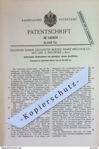 original Patent - Dillinger Fabrik Gelochter Bleche, Franz Méguin & Co. AG , Dillingen / Saar | Stoßrundherd | Herd Ofen