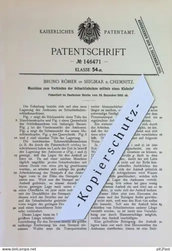 original Patent - Bruno Römer , Chemnitz / Siegmar | 1902 | Verbinden v. Schachtelecken mit Klebstoff | Karton Schachtel