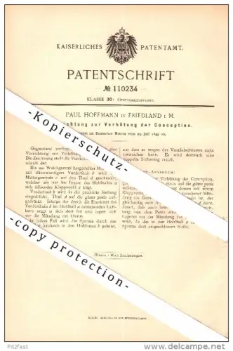 Original Patent - Paul Hoffmann in Friedland i. Mecklenburg ,1899, Verhütung von Schwangerschaft , Kondom , Penis , Arzt