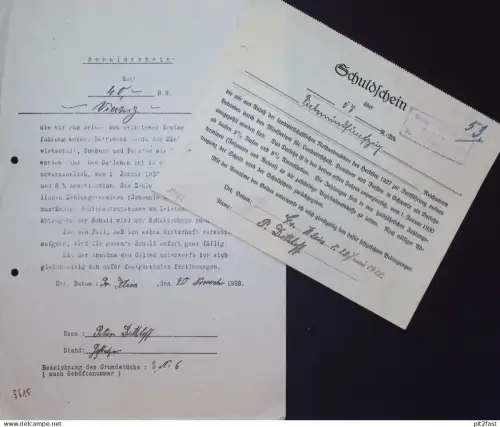 2x Schuldschein - P. Dethloff in Groß Klein b. Rostock i. Mecklenburg  1928 , Hypothek !!