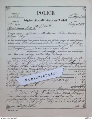 Police , Bertha von Schmiterlöw in Bergen a. Rügen i.  Mecklenburg , 1885 , Adel , Versicherung !!
