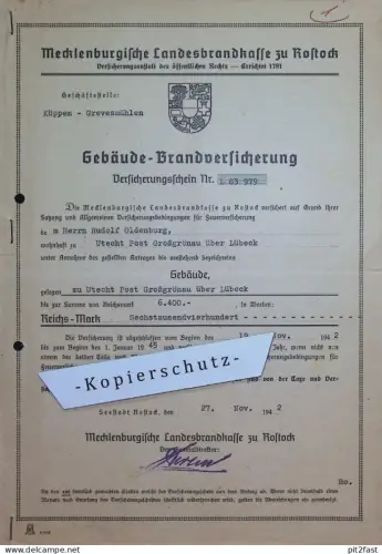 Rudolf Oldenburg in Utecht / Post Groß Grönau b. Lübeck , 1942 , Rostock i. Mecklenburg , altes Dokument  !!