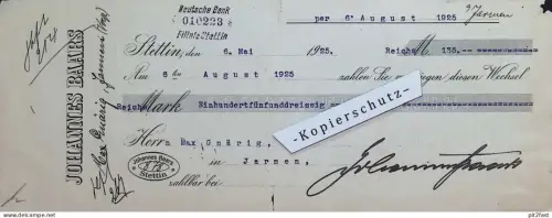 Johannes Baars in Stettin i. Pommern , 1925 , Wechsel , Max Gnärig in Jarmen , Mecklenburg !!