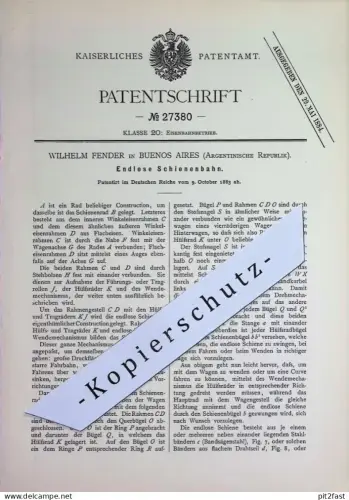 original Patent - Wilhelm Fender , Buenos Aires , Argentinien | 1883 | Endlose Schienenbahn | Eisenbahn , Bahn Schienen