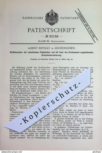 original Patent - Albert Kryszat , Aschersleben | 1895 | Kraftmaschine mit Kolben u. Drehschiebersteuerung | Motoren