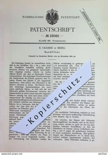original Patent - E. Cramer , Brieg | 1882 | Sandfilter | Sand - Filter | Wasserfilter | Wasserleitung | Filtrieren !!!
